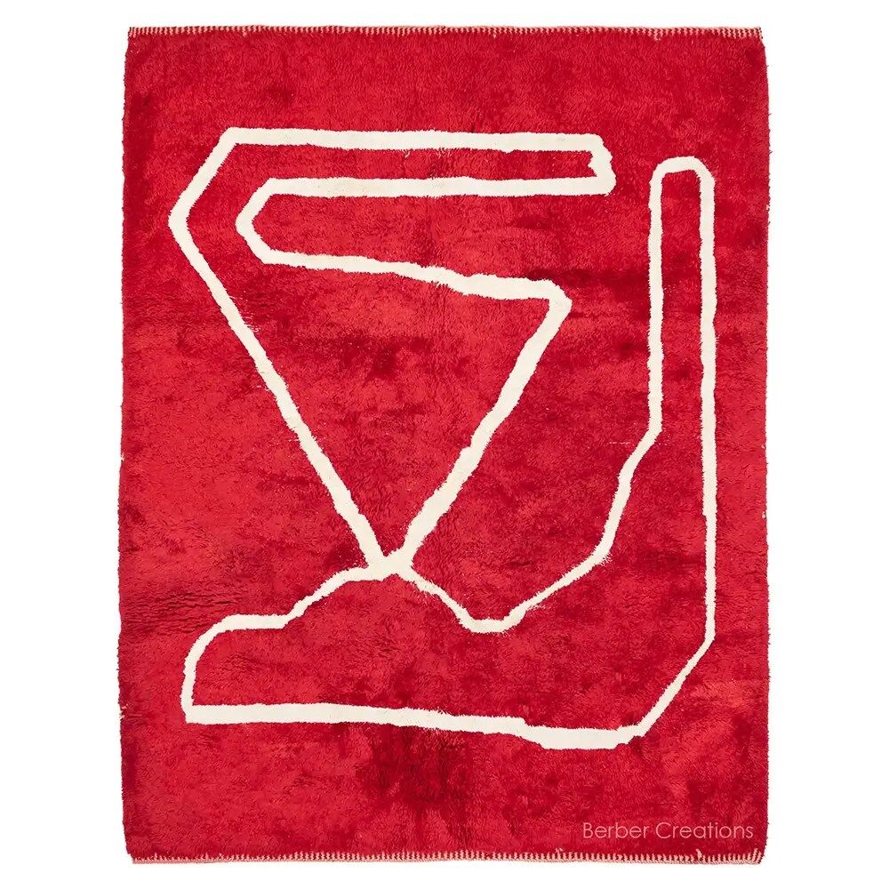 moroccan shag beni rug red with white minimalist pattern